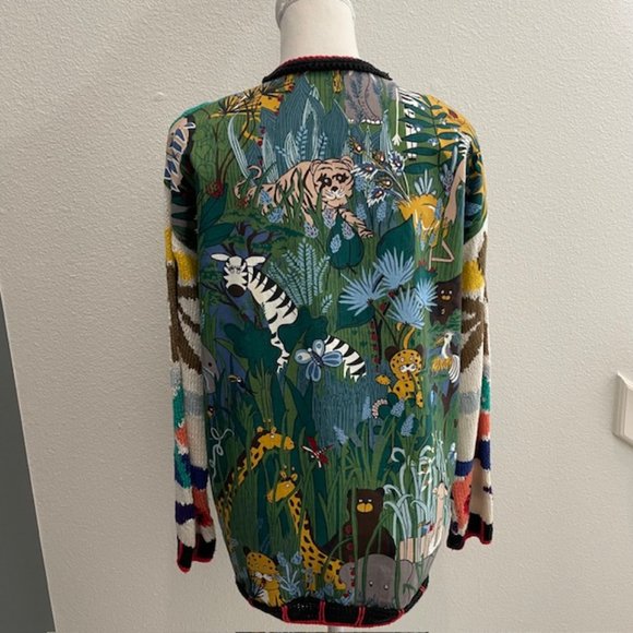 Vintage 90's Alfonso Pozo for Globetrotter "Jungle Animal" Cardigan Sweater - Picture 2 of 13